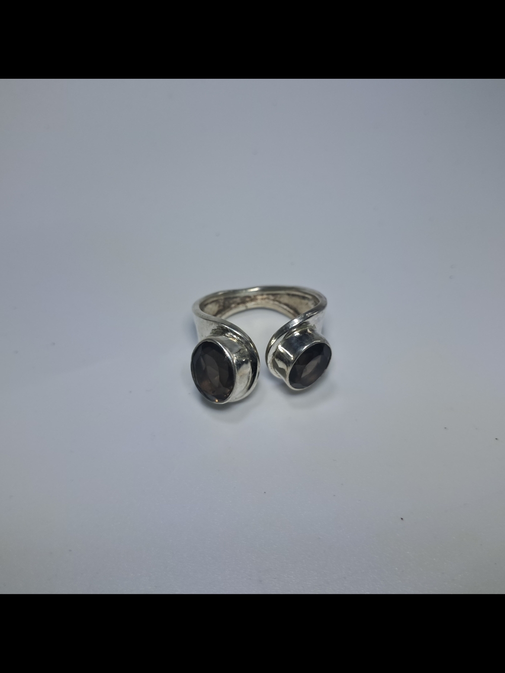 925 Sterling Silver Double Smoky Quartz Ring - Size 8 - Picture 5 of 9